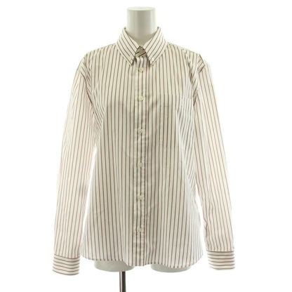 Saint Laurent Paris Shirt Blouse Long Sleeve Striped Pattern Cotton White Brown