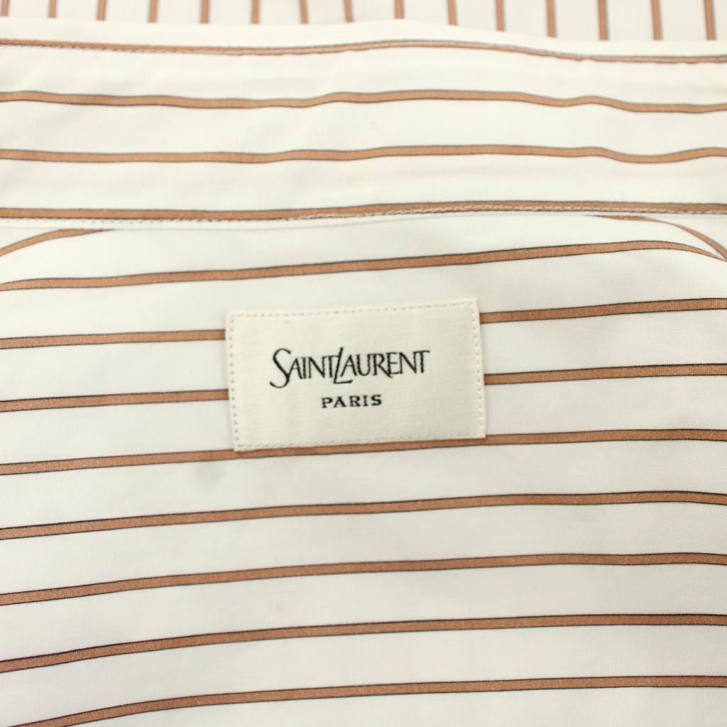 Saint Laurent Paris Shirt Blouse Long Sleeve Striped Pattern Cotton White Brown — view 4