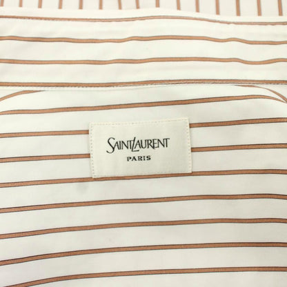 Saint Laurent Paris Shirt Blouse Long Sleeve Striped Pattern Cotton White Brown — view 4