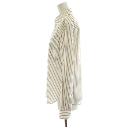 Saint Laurent Paris Shirt Blouse Long Sleeve Striped Pattern Cotton White Brown — view 2