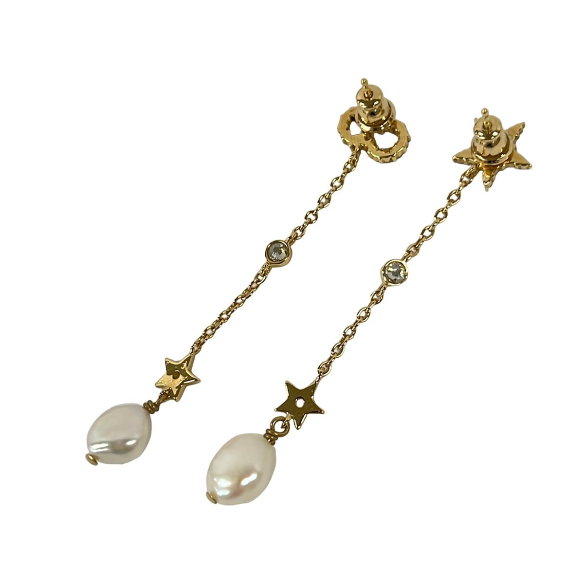 Dior Earrings Gold White Clear Star CD Logo Chain — view 2