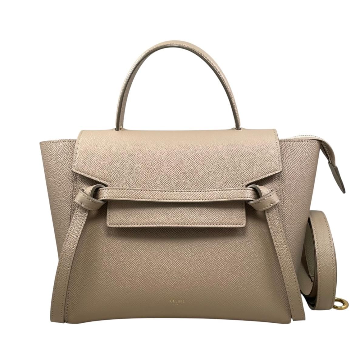 Celine Shoulder Bag Micro Calfskin Logo Beige Gold