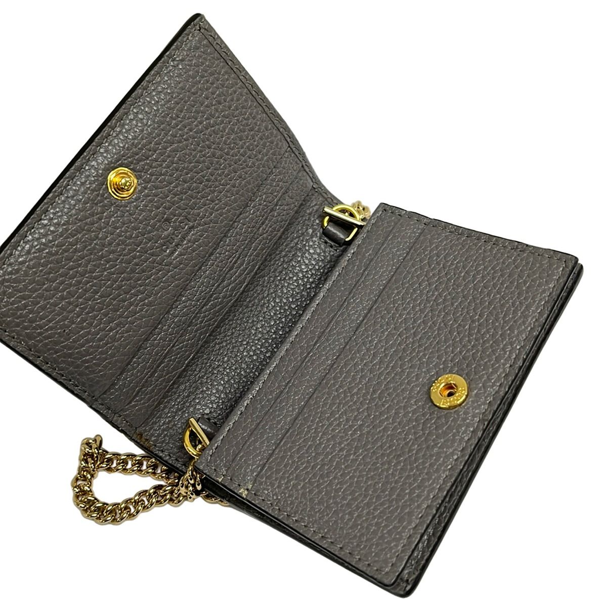 Gucci Bifold Wallet Zumi Gray Gold Silver Chain Removable Strap Leather — view 3