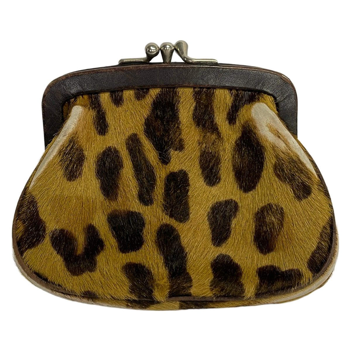 Prada Coin Case Light Brown Dark Leopard Print Kiss Lock Leather — view 2