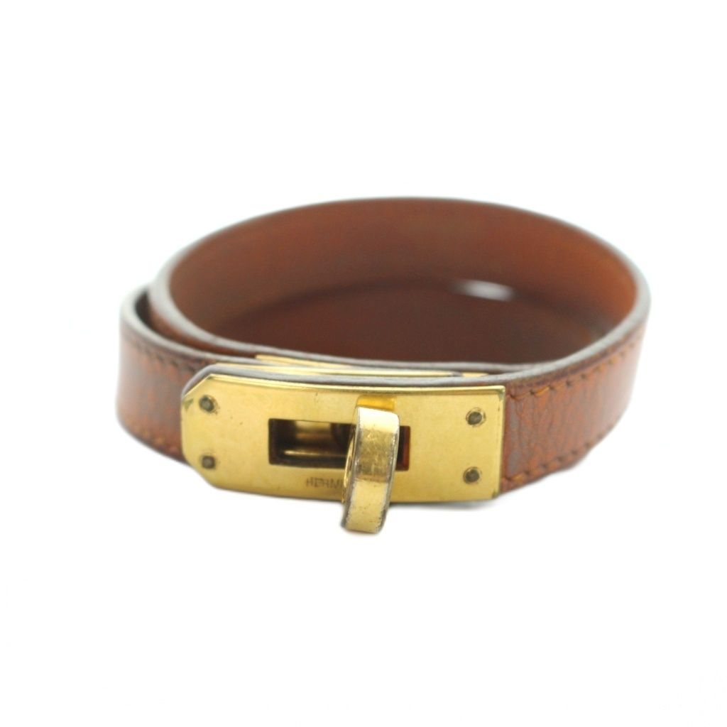 Hermes Double Tour Bracelet Bangle Strand Kell Leather Brown — view 2