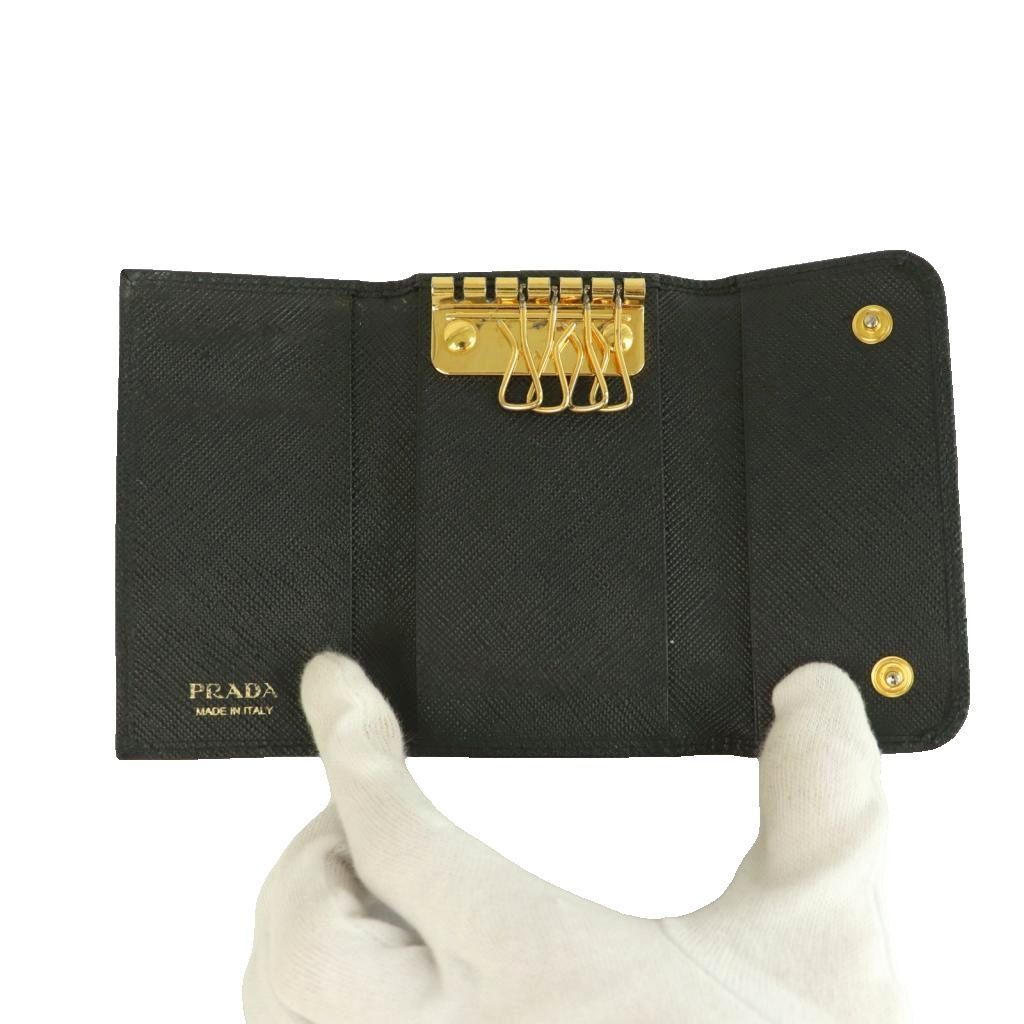 Prada Saffiano Key Case Quadruple Strand Leather Black Key Holder — view 5