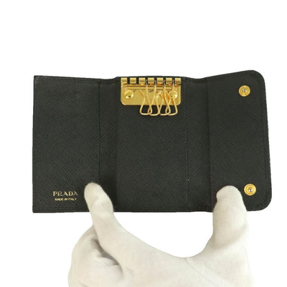 Prada Saffiano Key Case Quadruple Strand Leather Black Key Holder — view 5