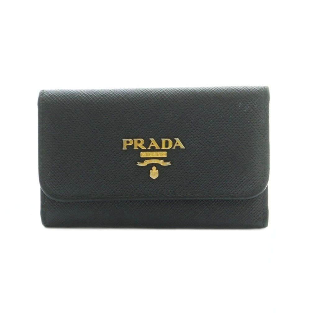 Prada Saffiano Key Case Quadruple Strand Leather Black Key Holder