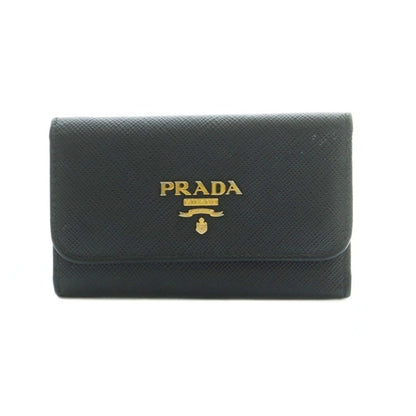 Prada Saffiano Key Case Quadruple Strand Leather Black Key Holder