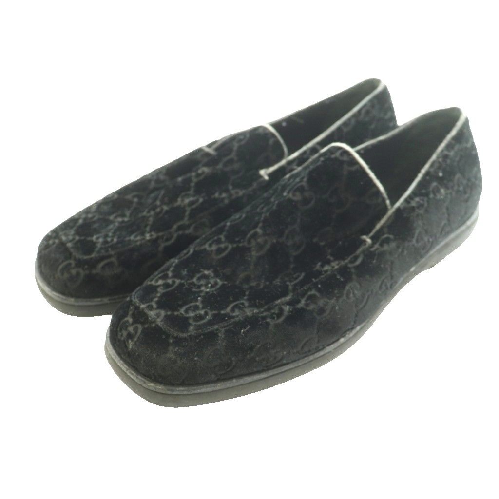 Gucci Loafers Moccasins GG Pattern Velour Leather 38.5 Black SS