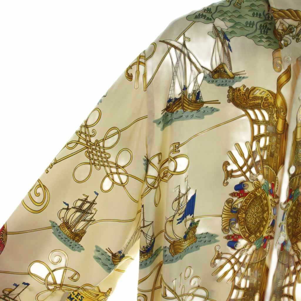 Hermes Voiles de Lumiere Sailing Ship of Light Vintage Silk Shirt Series Button — view 3