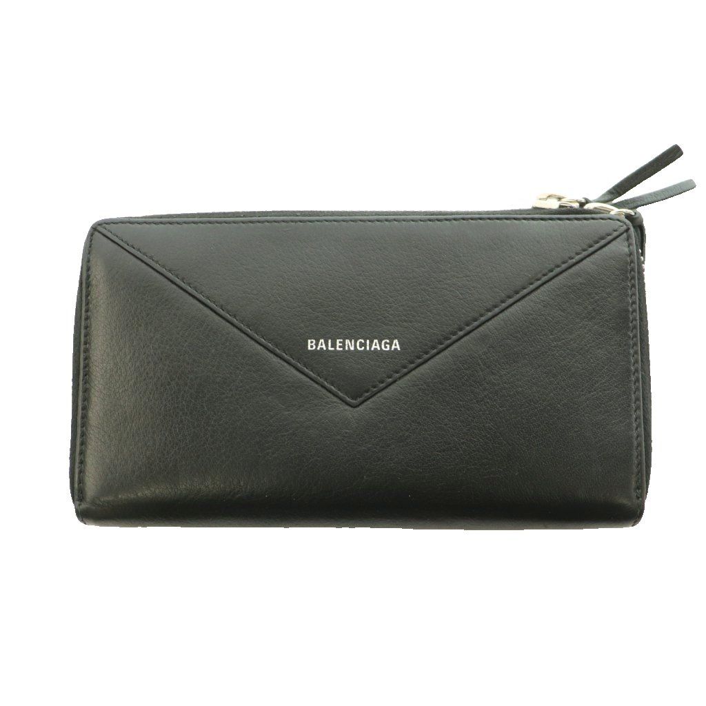 Balenciaga Paper Continental Zip Around Wallet Leather Black SS