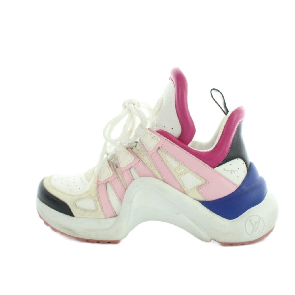 Louis Vuitton LV Line Sneakers High Cut Shoes Logo Leather 36 Multicolor