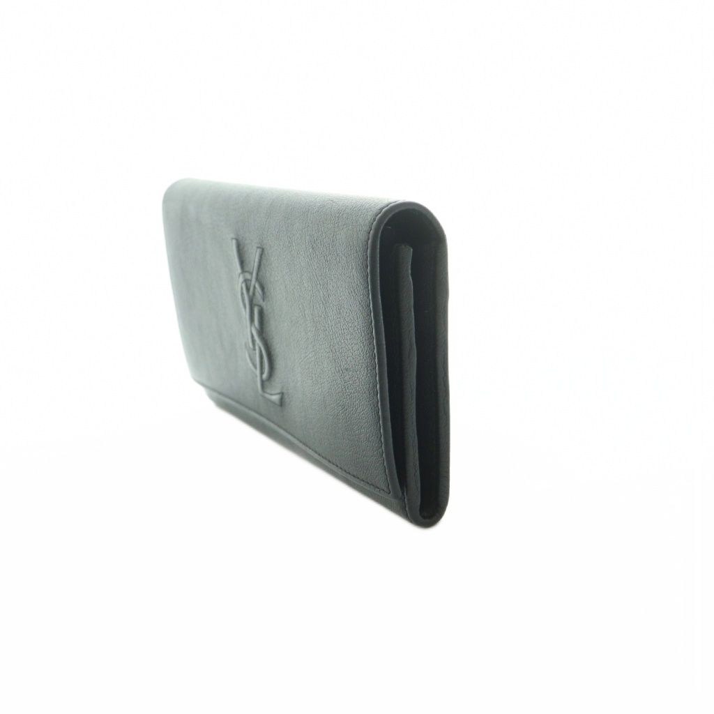 Saint Laurent Wallet Flap Bifold Coin Purse YSL Logo Leather Black — view 3