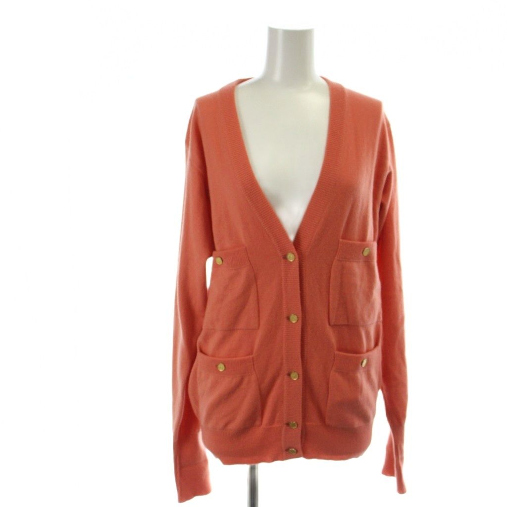 Chanel Vintage Knit Cardigan CC Logo Gold Button 36 S Orange