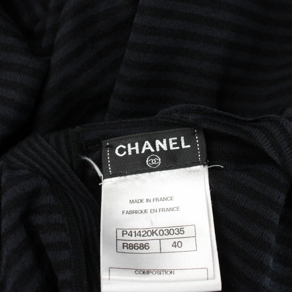 Chanel Sleeveless Dress Border Ruffle Coco Button 40 M Black Navy — view 5