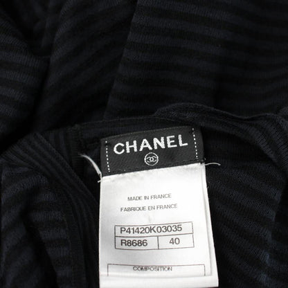 Chanel Sleeveless Dress Border Ruffle Coco Button 40 M Black Navy — view 5