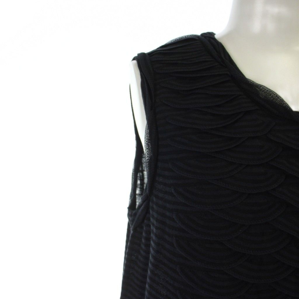 Chanel Sleeveless Dress Border Ruffle Coco Button 40 M Black Navy — view 4