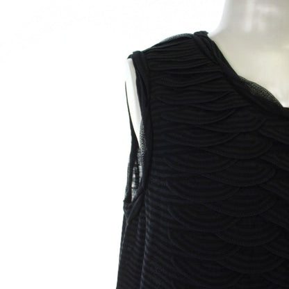 Chanel Sleeveless Dress Border Ruffle Coco Button 40 M Black Navy — view 4