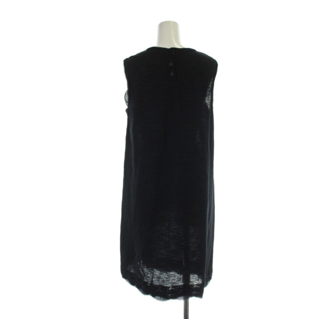 Chanel Sleeveless Dress Border Ruffle Coco Button 40 M Black Navy — view 2