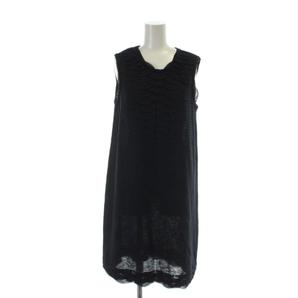 Chanel Sleeveless Dress Border Ruffle Coco Button 40 M Black Navy