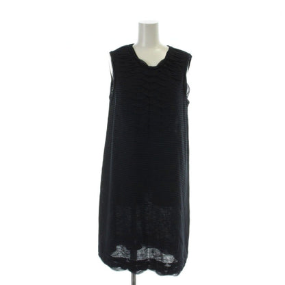 Chanel Sleeveless Dress Border Ruffle Coco Button 40 M Black Navy