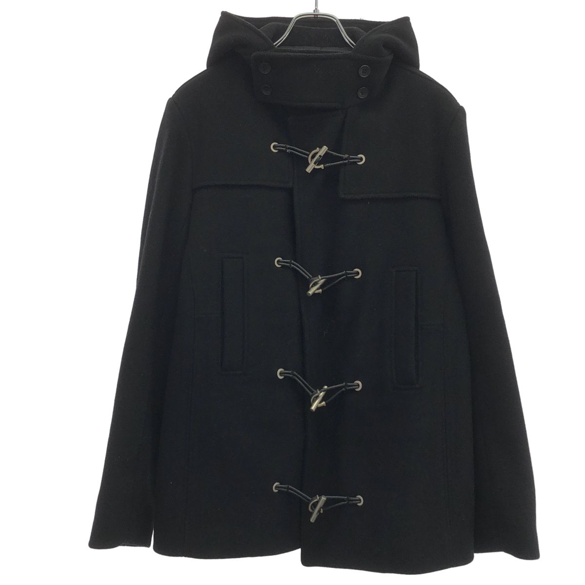 Balenciaga Leather Toggle Wool Melton Duffle Coat Black 46