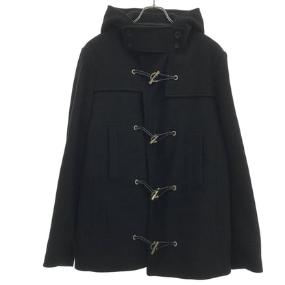 Balenciaga Leather Toggle Wool Melton Duffle Coat Black 46