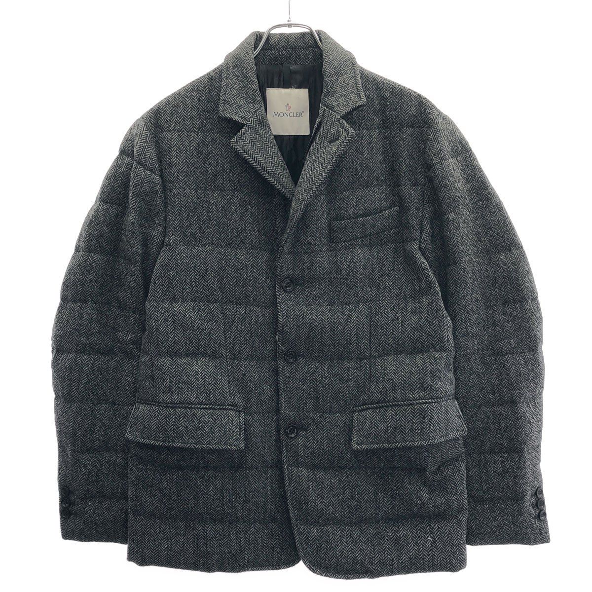 Moncler Rodin Herringbone Tweed Down Jacket Tailored Gray