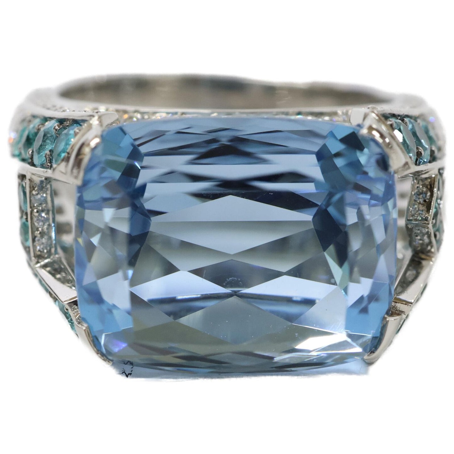 Harry Winston Aquamarine Pave Diamond Logo Ring No 14