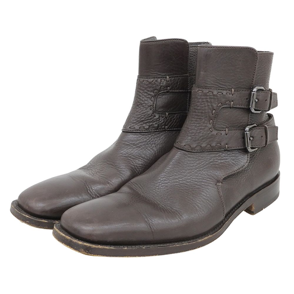 Fendi Square Toe Jodhpur Boots Shoes Brown 8