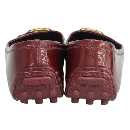 Louis Vuitton LV Logo Buckle Patent Flat Shoes Wine Red — view 5