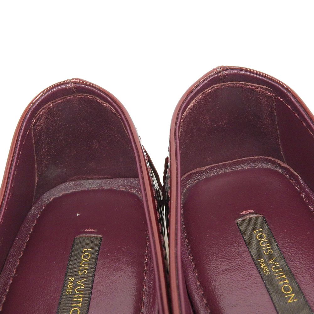 Louis Vuitton LV Logo Buckle Patent Flat Shoes Wine Red — view 4