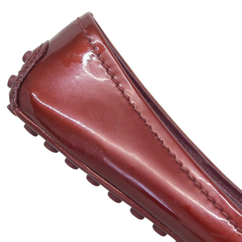 Louis Vuitton LV Logo Buckle Patent Flat Shoes Wine Red — view 3