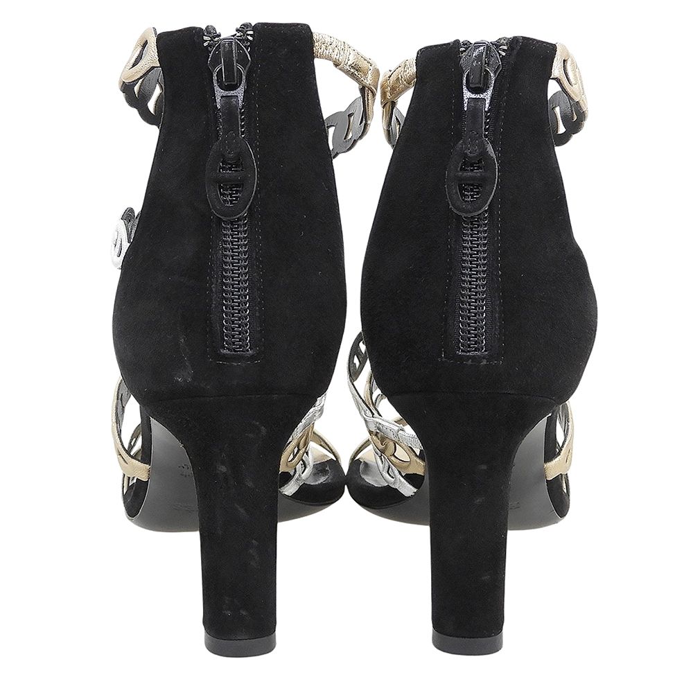 Hermes Chaine D'ancre Strap Sandals Shoes Black Silver Gold — view 5