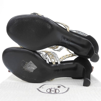 Hermes Chaine D'ancre Strap Sandals Shoes Black Silver Gold — view 2