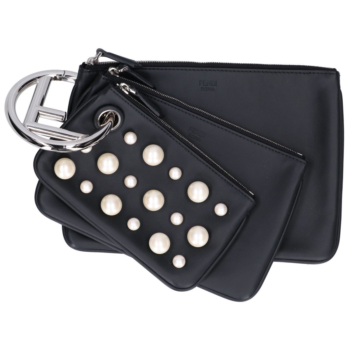 Fendi Pearl Studded Triplet Pouch Multi Clutch