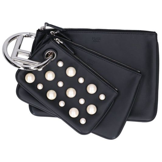 Fendi Pearl Studded Triplet Pouch Multi Clutch