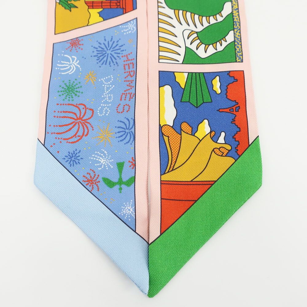 Hermes Heaven Twill Factory Suit Scarf Silk Rose Peel Blue Multicolor — view 3