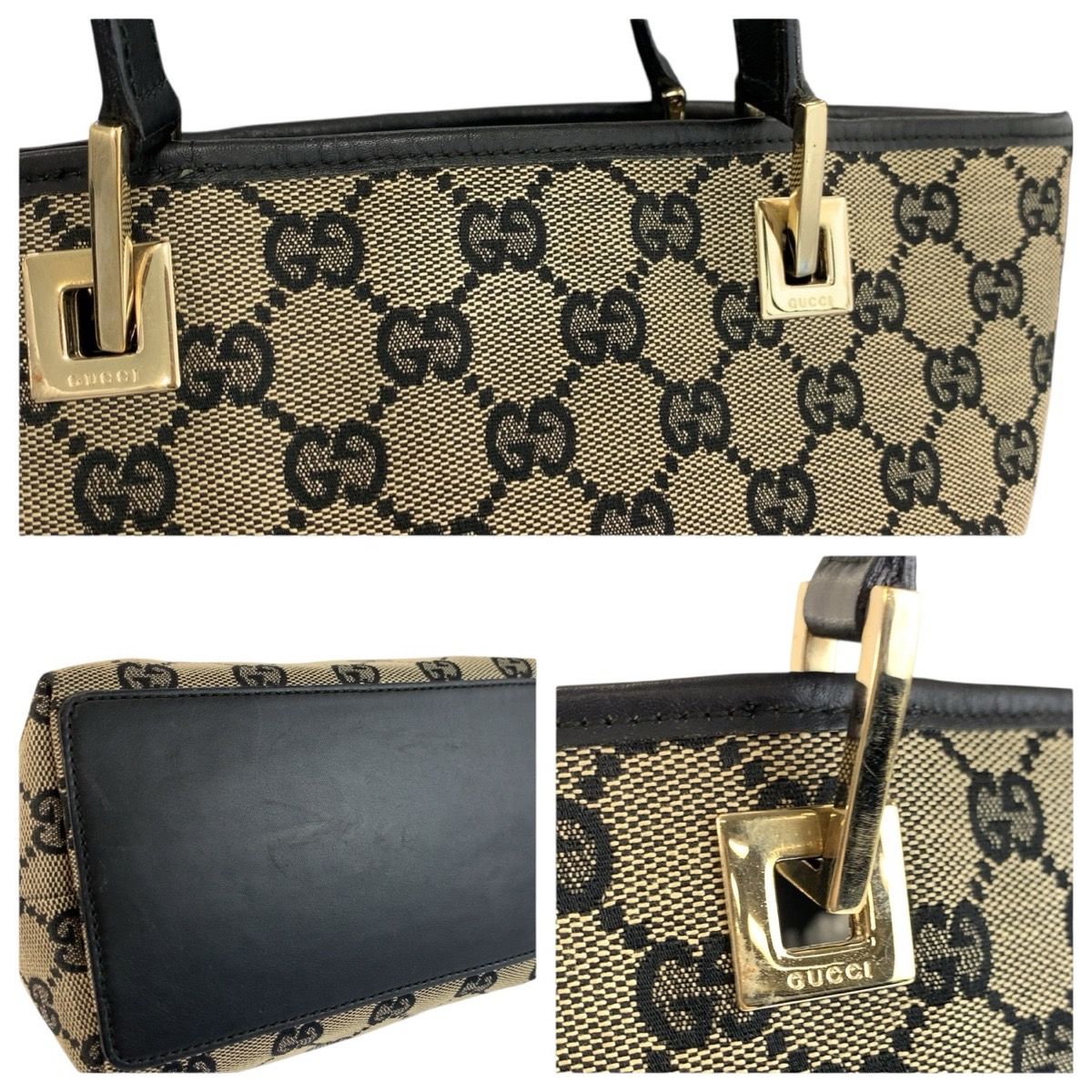 Gucci Black Gold GG Canvas Leather 002 Tote Shoulder — view 5