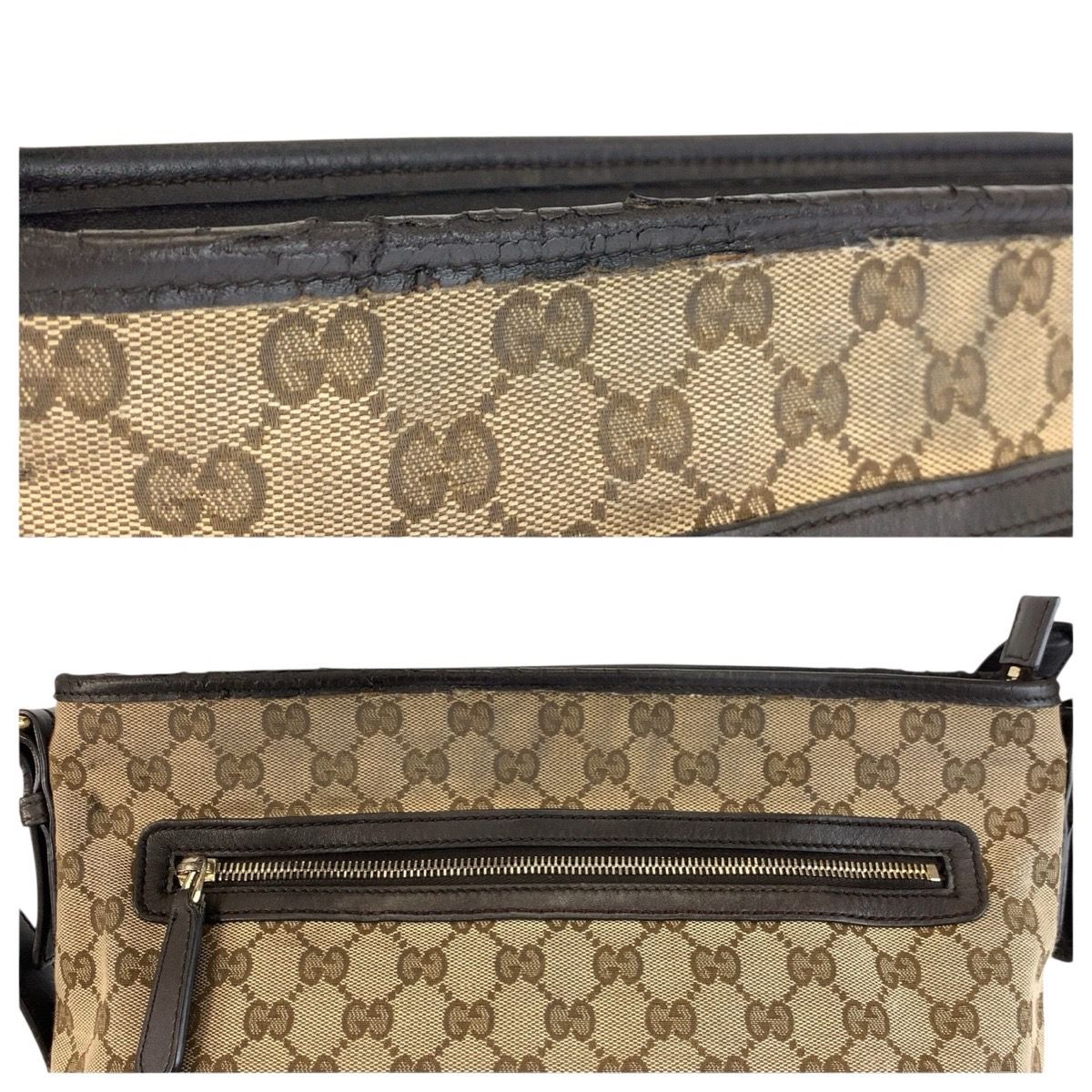 Gucci Brown Gold GG Canvas Leather Shoulder — view 5