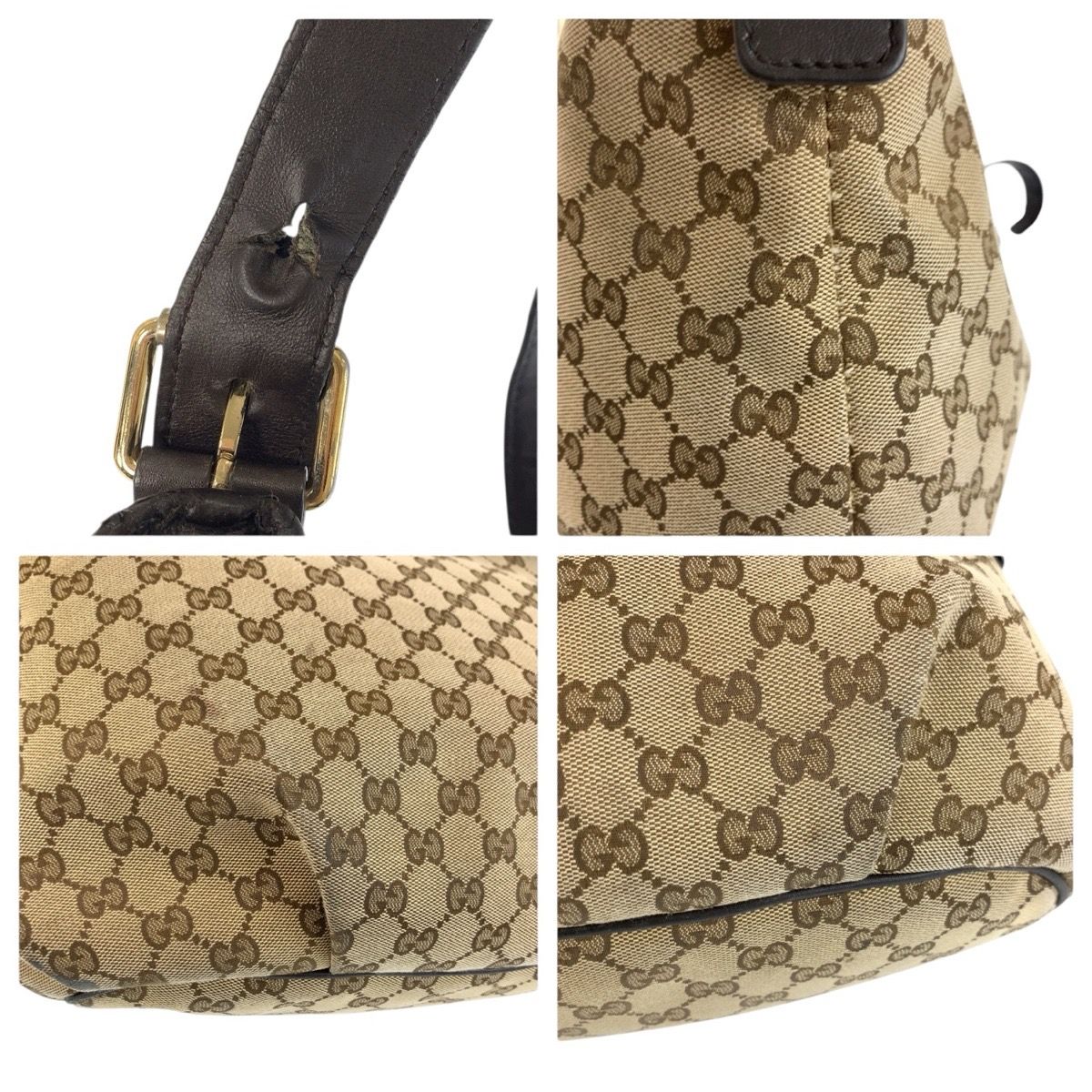 Gucci Brown Gold GG Canvas Leather Shoulder — view 7