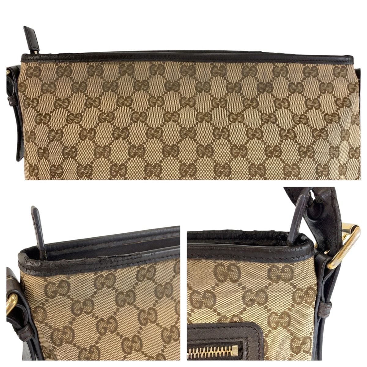 Gucci Brown Gold GG Canvas Leather Shoulder — view 6