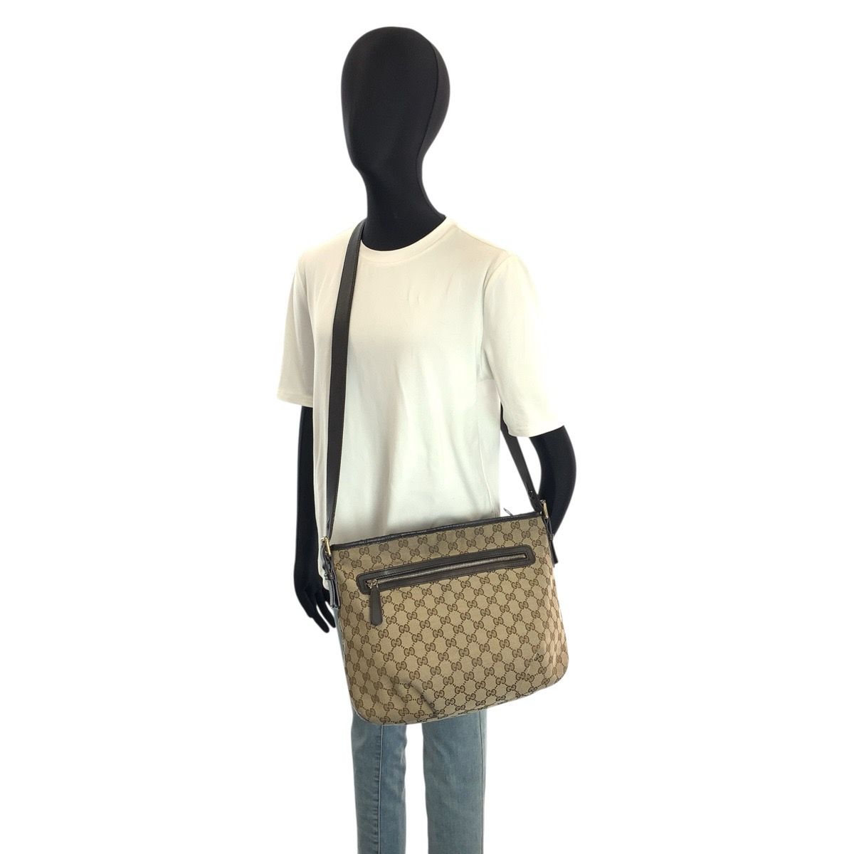 Gucci Brown Gold GG Canvas Leather Shoulder — view 8