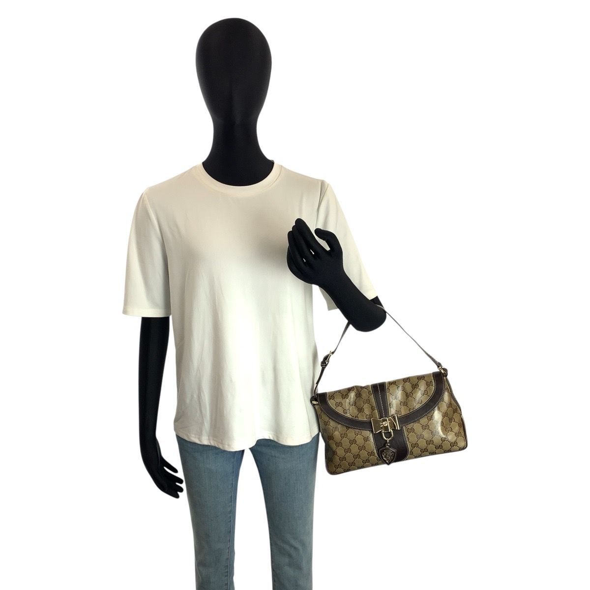 Gucci GG Crystal Beige Brown Gold Leather Shoulder — view 8