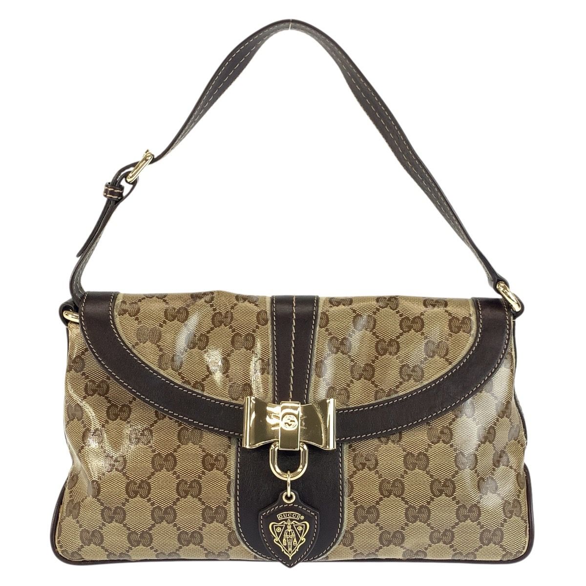Gucci GG Crystal Beige Brown Gold Leather Shoulder