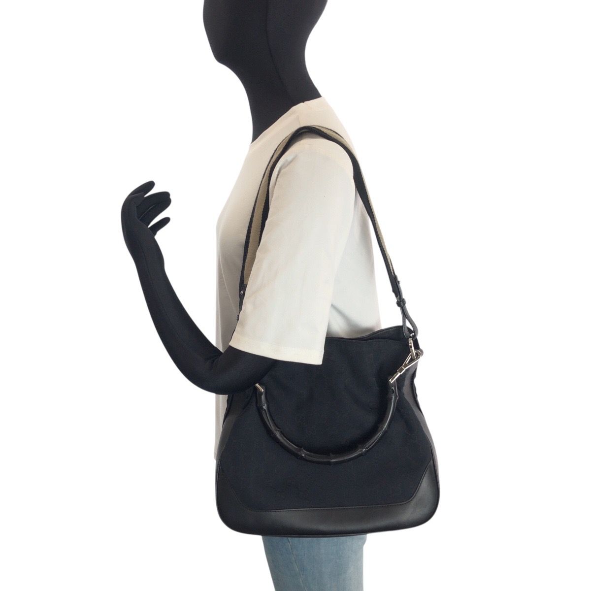 Gucci Bamboo Black Silver GG Canvas Leather 001 Shoulder — view 7