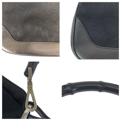Gucci Bamboo Black Silver GG Canvas Leather 001 Shoulder — view 6