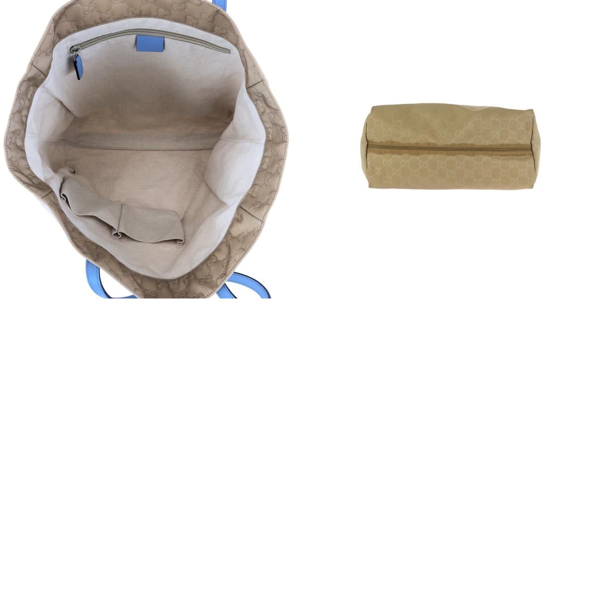Gucci Beige Brown Light Blue Nylon Leather Shoulder — view 9