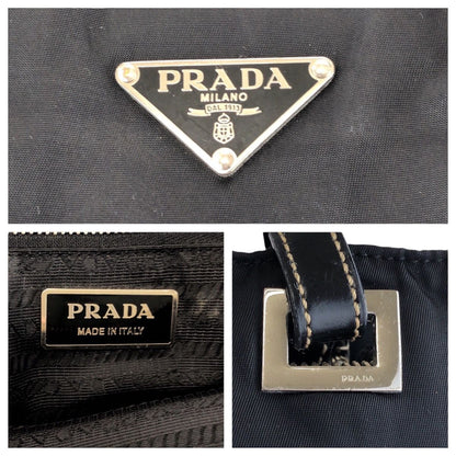Prada Tessuto Black Silver Nylon Leather Shoulder — view 4